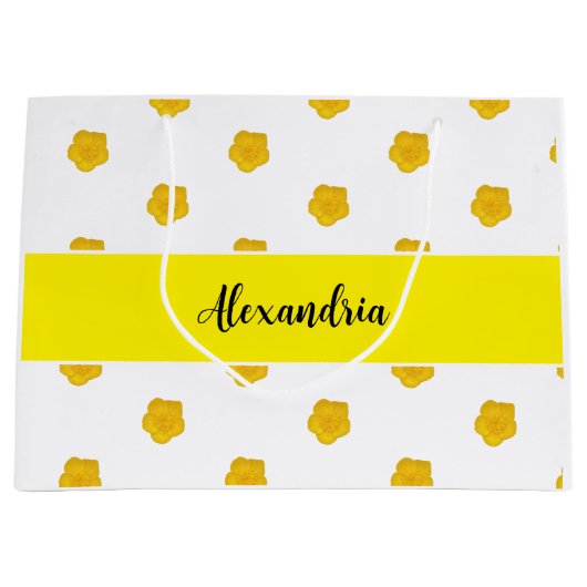 Golden Yellow Wildflower  Monogram Name Gift Bag ラージペーパーバッグ (正面)