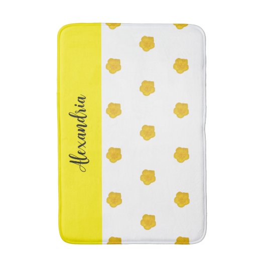 Golden Yellow Wildflower Photo Name Monogram  バスマット (正面縦)