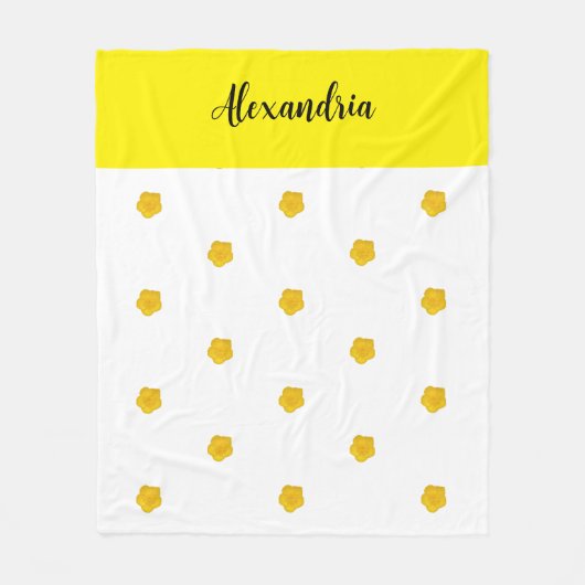 Golden Yellow Wildflower Photo Name Monogram フリースブランケット (正面)
