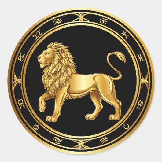 ✨ Golden Zodiac Leo Luxury Gift Art ♌ ラウンドシール (正面)