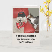 Goldendoodleと猫の友情カード カード (黄色い花)