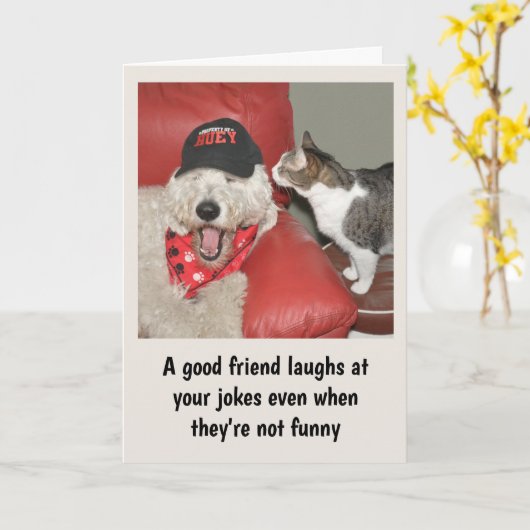 Goldendoodleと猫の友情カード カード (黄色い花)