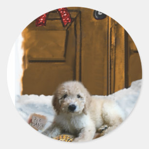 Goldendoodleのクリスマスのギフト ラウンドシール