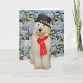 Goldendoodleの雪だるまのクリスマスカード シーズンカード