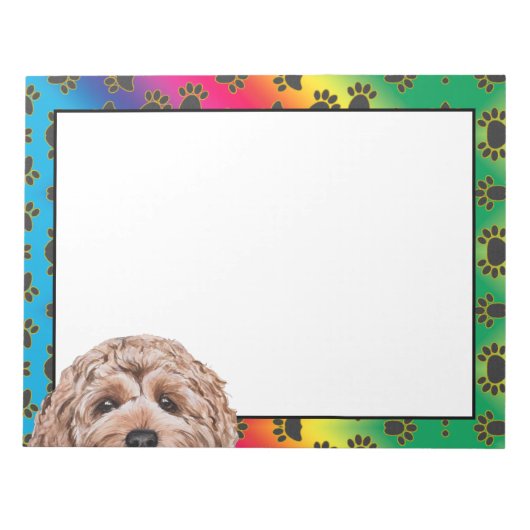 Goldendoodleカラフル犬の足のパターン ノートパッド (正面)
