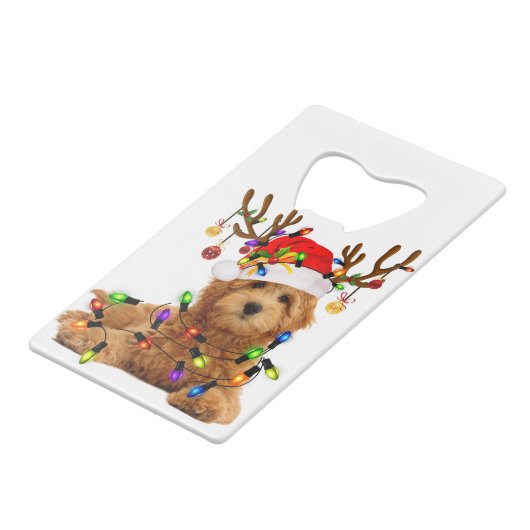 Goldendoodleクリスマストナカイのクリスマスライトp クレジットカード栓抜き (裏面アングル)