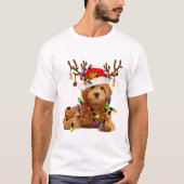 Goldendoodleクリスマストナカイのクリスマスライトp Tシャツ (正面)