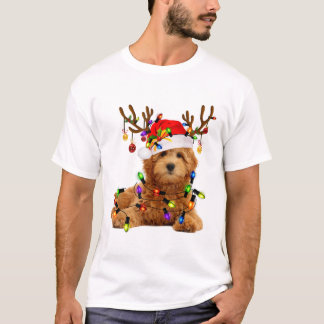 Goldendoodleクリスマストナカイのクリスマスライトp Tシャツ