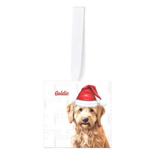 Goldendoodle犬の名前2つの写真クリスマス キューブオーナメント (正面)