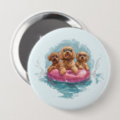 Goldendoodle犬サマーパイナップルプール浮き 缶バッジ (正面&裏面)