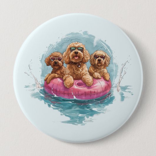 Goldendoodle犬サマーパイナップルプール浮き 缶バッジ (正面)