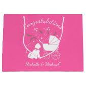 Goldendoodle赤ちゃんシャワーピンク ラージペーパーバッグ (正面)