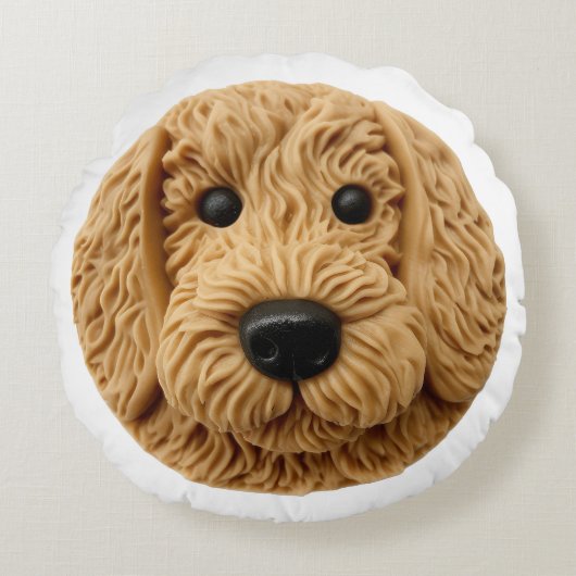 Goldendoodle 犬 3D インスパイアデザイン ラウンドクッション (正面)