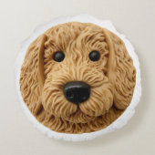 Goldendoodle 犬 3D インスパイアデザイン ラウンドクッション (裏面)