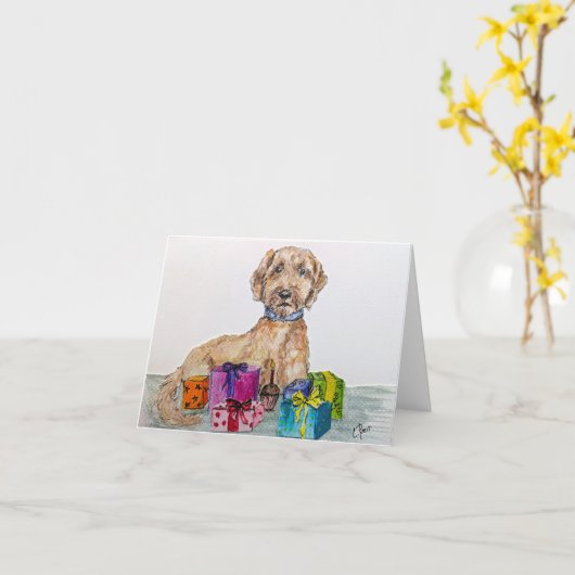 Goldendoodle Birthday Card カード (黄色い花)