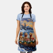 Goldendoodle Christmas Boat Holiday エプロン (着用した状態)