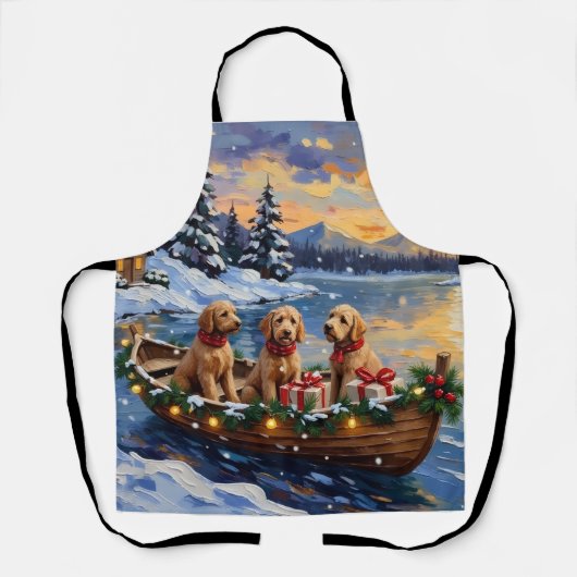 Goldendoodle Christmas Boat Holiday エプロン (正面)