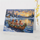 Goldendoodle Christmas Boat Holiday カード (黄色い花)