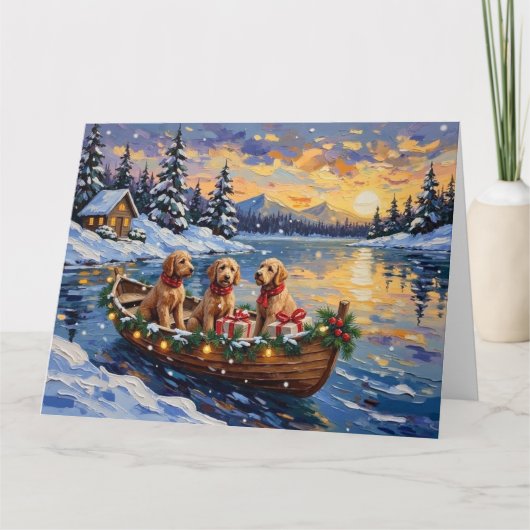 Goldendoodle Christmas Boat Holiday カード (正面)
