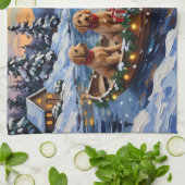 Goldendoodle Christmas Boat Holiday キッチンタオル (折り畳み)