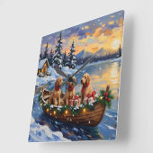 Goldendoodle Christmas Boat Holiday スクエア壁時計 (傾斜)