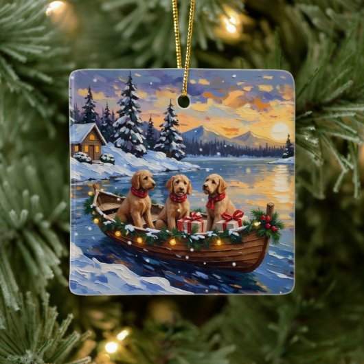 Goldendoodle Christmas Boat Holiday セラミックオーナメント (ツリー)