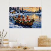 Goldendoodle Christmas Boat Holiday ポスター (キッチン)