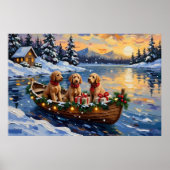 Goldendoodle Christmas Boat Holiday ポスター (正面)