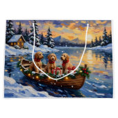 Goldendoodle Christmas Boat Holiday ラージペーパーバッグ (正面)