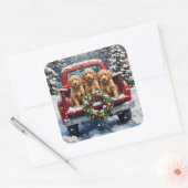 Goldendoodle Christmas Red Truck Holiday スクエアシール (封筒)