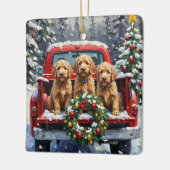 Goldendoodle Christmas Red Truck Holiday セラミックオーナメント (左)