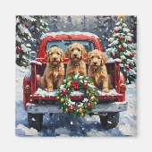 Goldendoodle Christmas Red Truck Holiday マグネット (正面)
