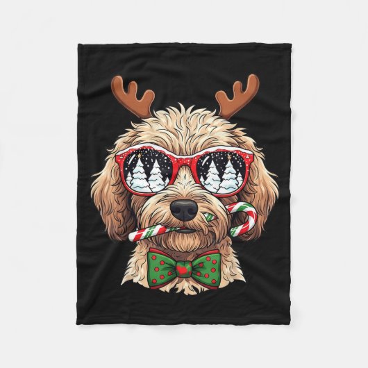 Goldendoodle Christmas Reindeer Holiday Dog Lover  フリースブランケット (正面)