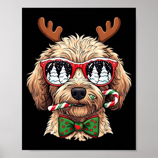 Goldendoodle Christmas Reindeer Holiday Dog Lover  ポスター (正面)