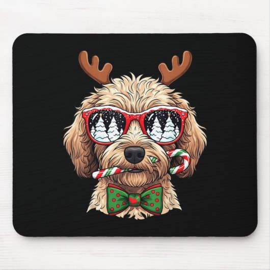 Goldendoodle Christmas Reindeer Holiday Dog Lover  マウスパッド (正面)