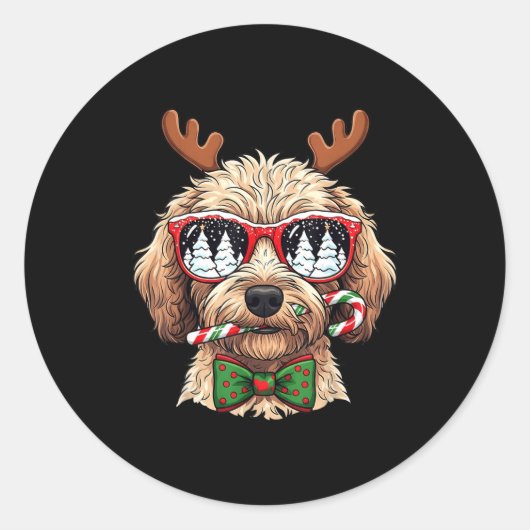 Goldendoodle Christmas Reindeer Holiday Dog Lover  ラウンドシール (正面)