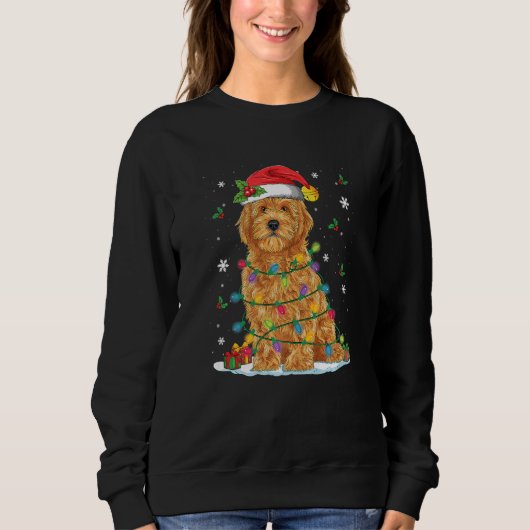 Goldendoodle Christmas Santa Hat Fairy Lights Paja スウェットシャツ (正面)