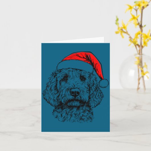 Goldendoodle Christmas Santa Hat Xmas Pajama Golde カード (黄色い花)