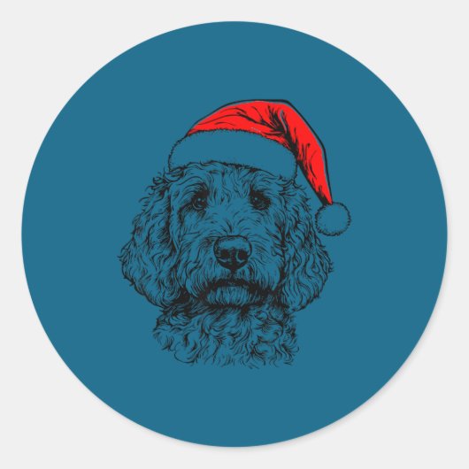 Goldendoodle Christmas Santa Hat Xmas Pajama Golde ラウンドシール (正面)