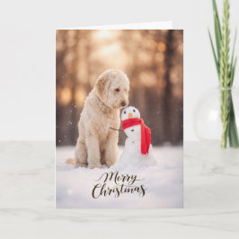 Goldendoodle Christmas Snowman シーズンカード