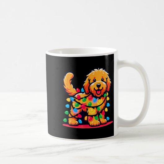 Goldendoodle Christmas Tree Xmas Lights Golden Doo コーヒーマグカップ (右)