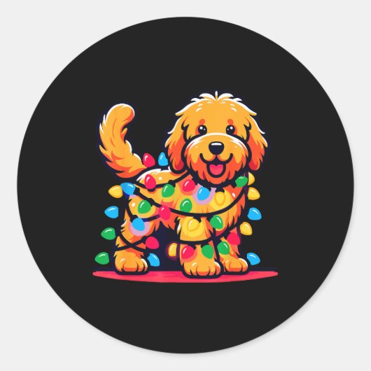 Goldendoodle Christmas Tree Xmas Lights Golden Doo ラウンドシール (正面)