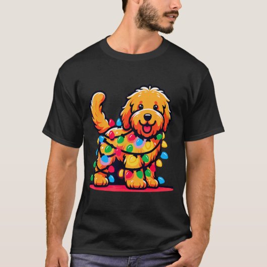 Goldendoodle Christmas Tree Xmas Lights Golden Doo Tシャツ (正面)