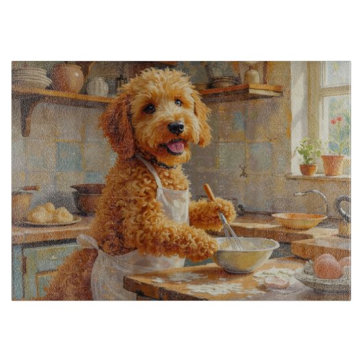 Goldendoodle Cooking in Kitchen カッティングボード (正面)