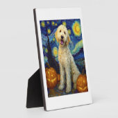 Goldendoodle Cute Dog Halloween Jack O Lantern Pum フォトプラーク (側面)