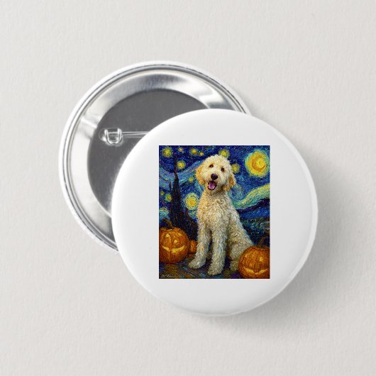 Goldendoodle Cute Dog Halloween Jack O Lantern Pum 缶バッジ (正面&裏面)