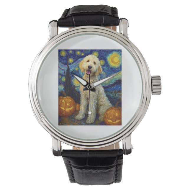 Goldendoodle Cute Dog Halloween Jack O Lantern Pum 腕時計 (正面)