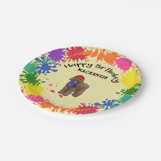 Goldendoodle Dogおもしろいアートパーティー  ペーパープレート (アングル)