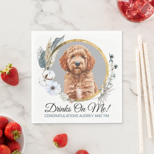 Goldendoodle Dog 結婚's Napkins with Dog Photo スタンダードランチョンナプキン (インサイチュ)