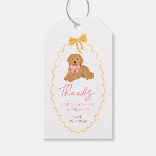 Goldendoodle Dog Birthday Pawty Pink Yellow ギフトタグ (正面)